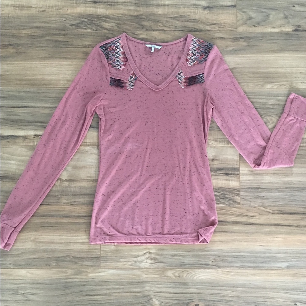 BKE Long sleeve knit top w/ embroidered collar